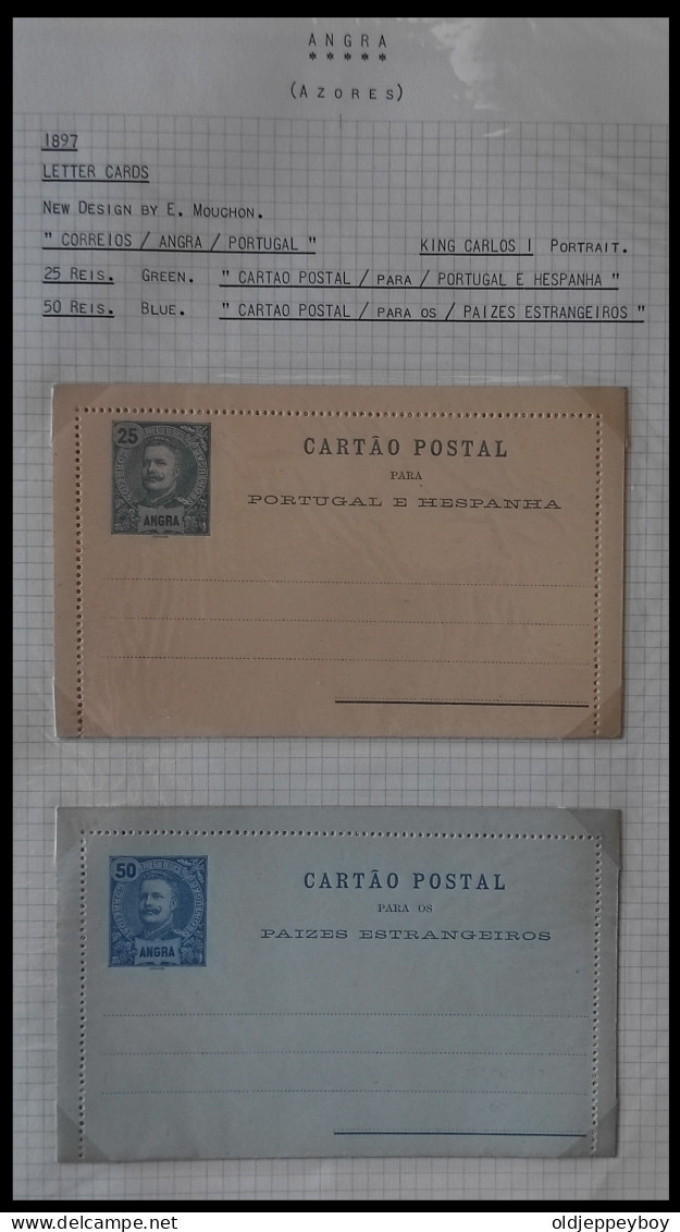 PORTUGAL AZORES AÇORES ANGRA 1897 KING CARLOS I 25 Rs GREEN + 50 Rs BLUE MNH** BILHETE POSTAL LETTER CARD INC PAGE - Angra