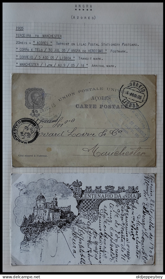 1905 PORTUGAL AZORES AÇORES ANGRA  TERCEIRA TO MANCHESTER UK KING CARLOS I 20 Rs POSTAL STATIONERY POSTCARD SEE DETAILS - Angra