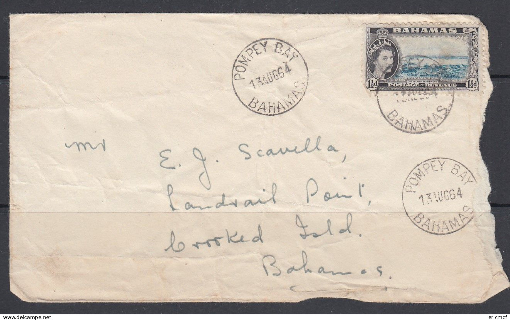 Bahamas Postmark - Pompey Bay 1964 On Cover - 1859-1963 Colonia Británica