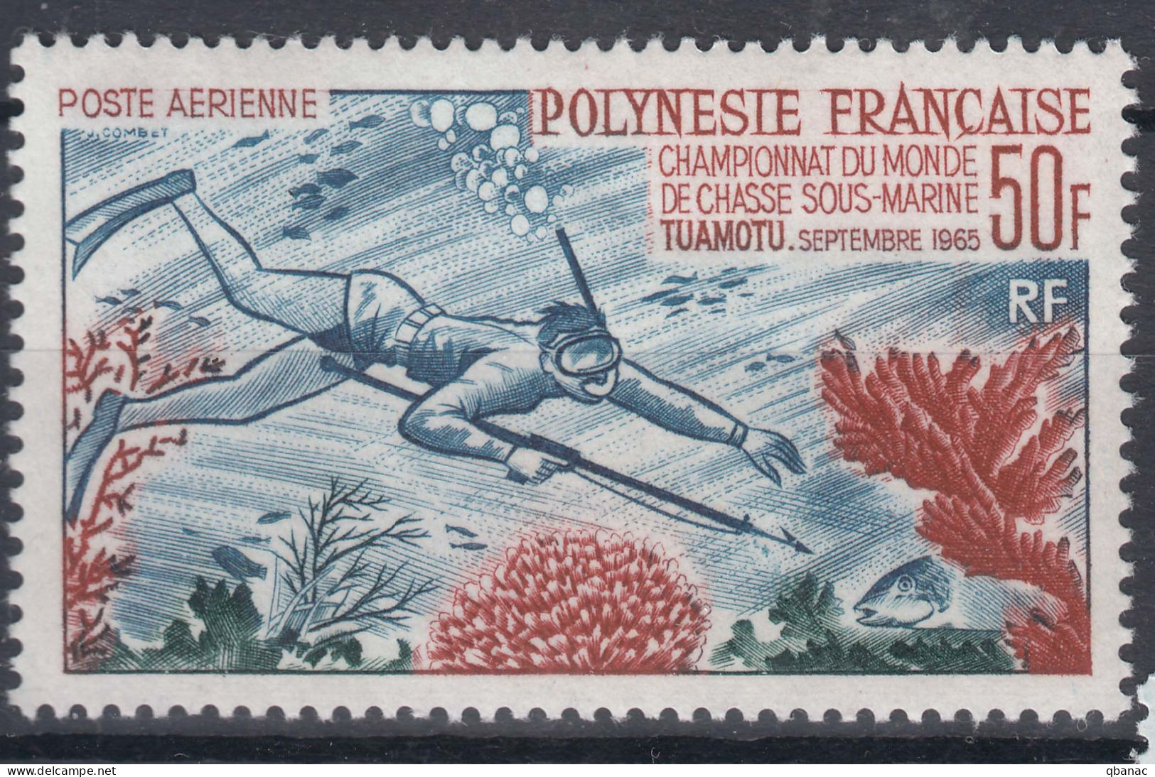 French Polynesia Polinesie 1965 Poste Aerienne Diver Mi#48 Yvert#PA 14 Mint Never Hinged (sans Charnieres) - Unused Stamps