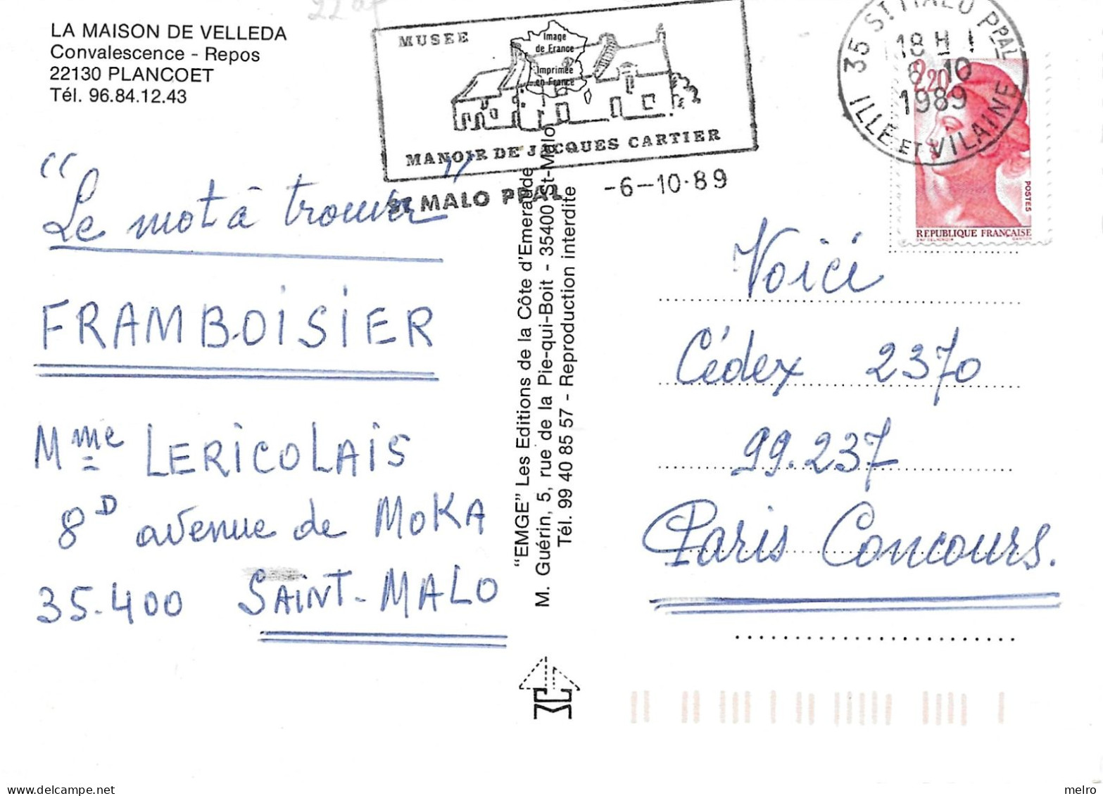 CPSM - (Dep 22)-COTE D'ARMOR -  PLANCOET- " La Maison De Velleda Convalescence Repos - 1989 - Plancoët