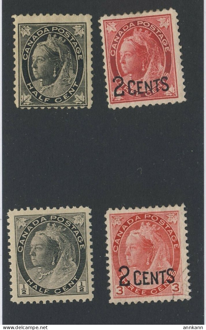 4x Canada Victoria Stamps M&U #66-1/2c #74-1/2c #87-2c/3c #88-2c/3c GV = $87.50 - Unused Stamps