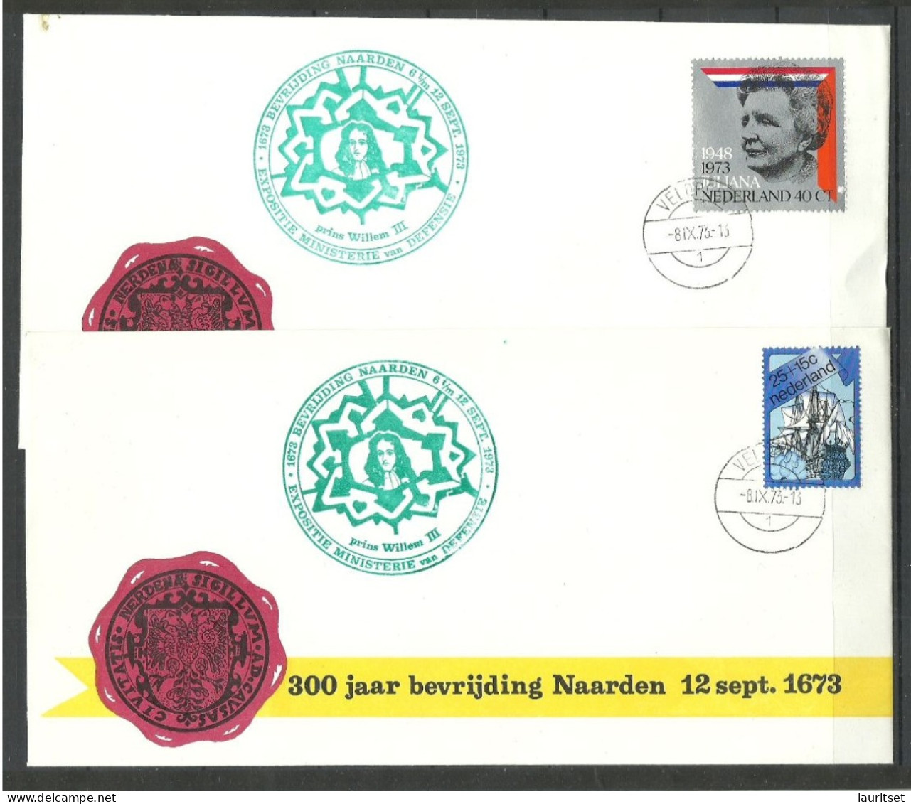 NEDERLAND Netherlands 1973 Special Covers & Cancels 300 Jaar Bevrijding Naarden Prince Willem III - Brieven En Documenten