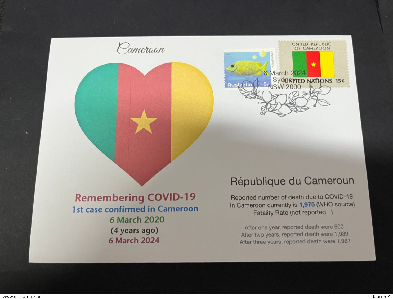 6-3-2024 (2 Y 12) COVID-19 4th Anniversary - Cameroon - 6 March 2024 (with Cameroon UN Flag Stamp) - Malattie