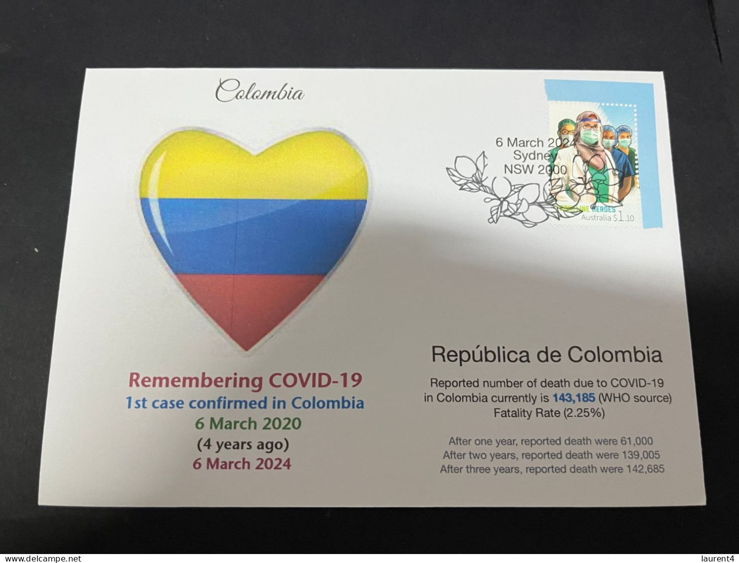 6-3-2024 (2 Y 12) COVID-19 4th Anniversary - Colombia - 6 March 2024 (with OZ COVID-19 Doctors Stamp) - Malattie