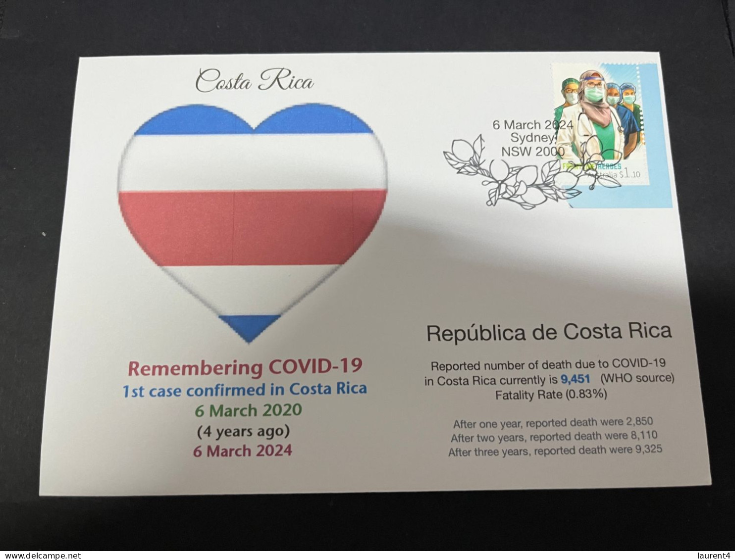 6-3-2024 (2 Y 12) COVID-19 4th Anniversary - Costa Rica - 6 March 2024 (with OZ COVID-19 Doctors Stamp) - Malattie