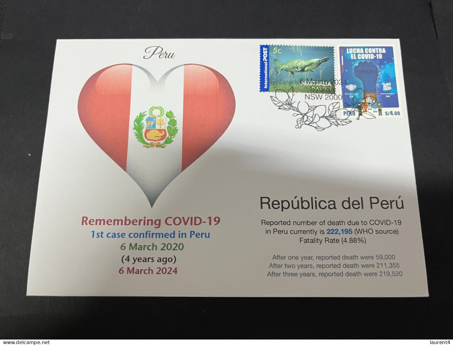 6-3-2024 (2 Y 12) COVID-19 4th Anniversary - Peru - 6 March 2024 (with Peru COVID-19 Stamp) - Malattie