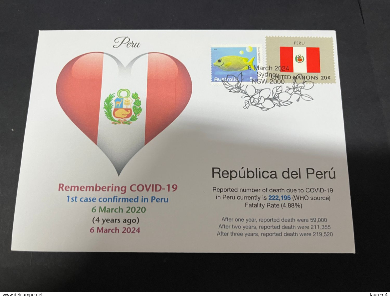 6-3-2024 (2 Y 12) COVID-19 4th Anniversary - Peru - 6 March 2024 (with Peru UN Flag Stamp) - Malattie