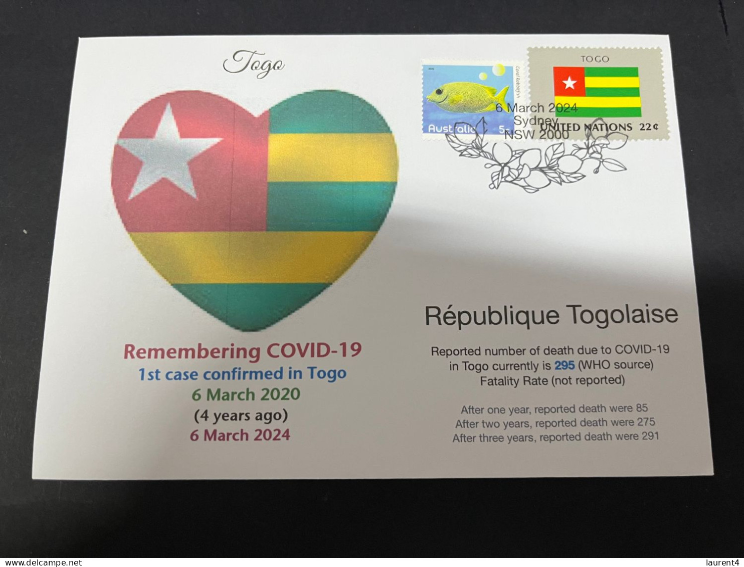 6-3-2024 (2 Y 12) COVID-19 4th Anniversary - Togo - 6 March 2024 (with Togo UN Flag Stamp) - Malattie