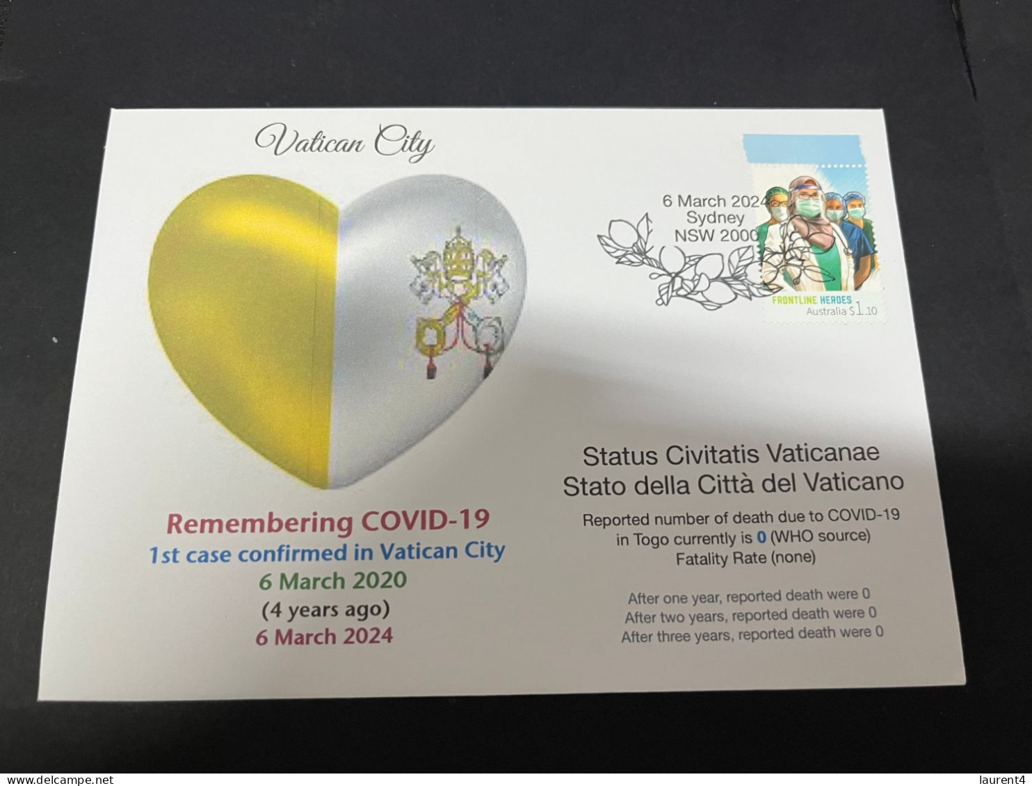 6-3-2024 (2 Y 12) COVID-19 4th Anniversary - Vatican City - 6 March 2024 (with OZ COVID-19 Doctors Stamp) - Malattie