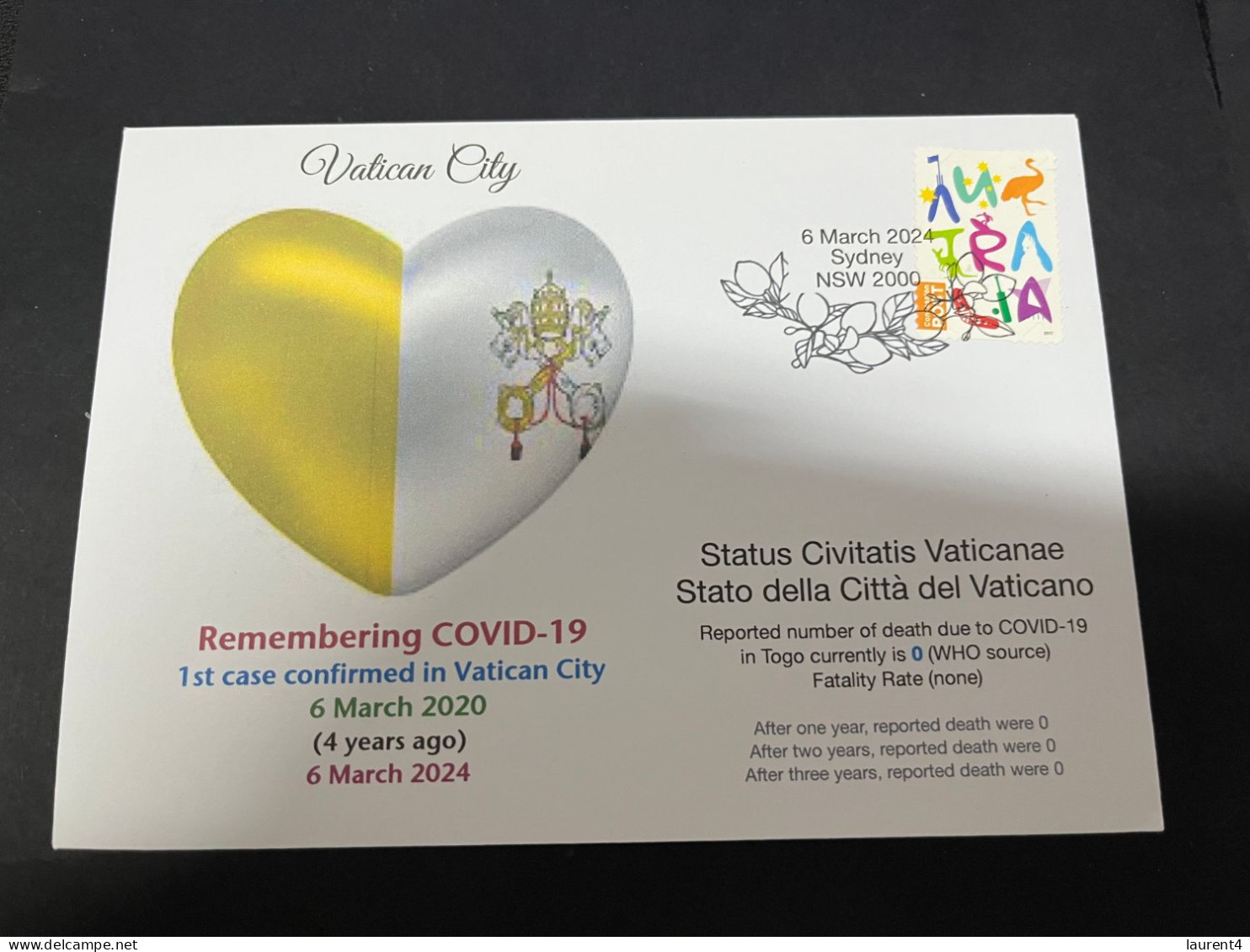 6-3-2024 (2 Y 12) COVID-19 4th Anniversary - Vatican City - 6 March 2024 (with OZ Stamp) - Malattie