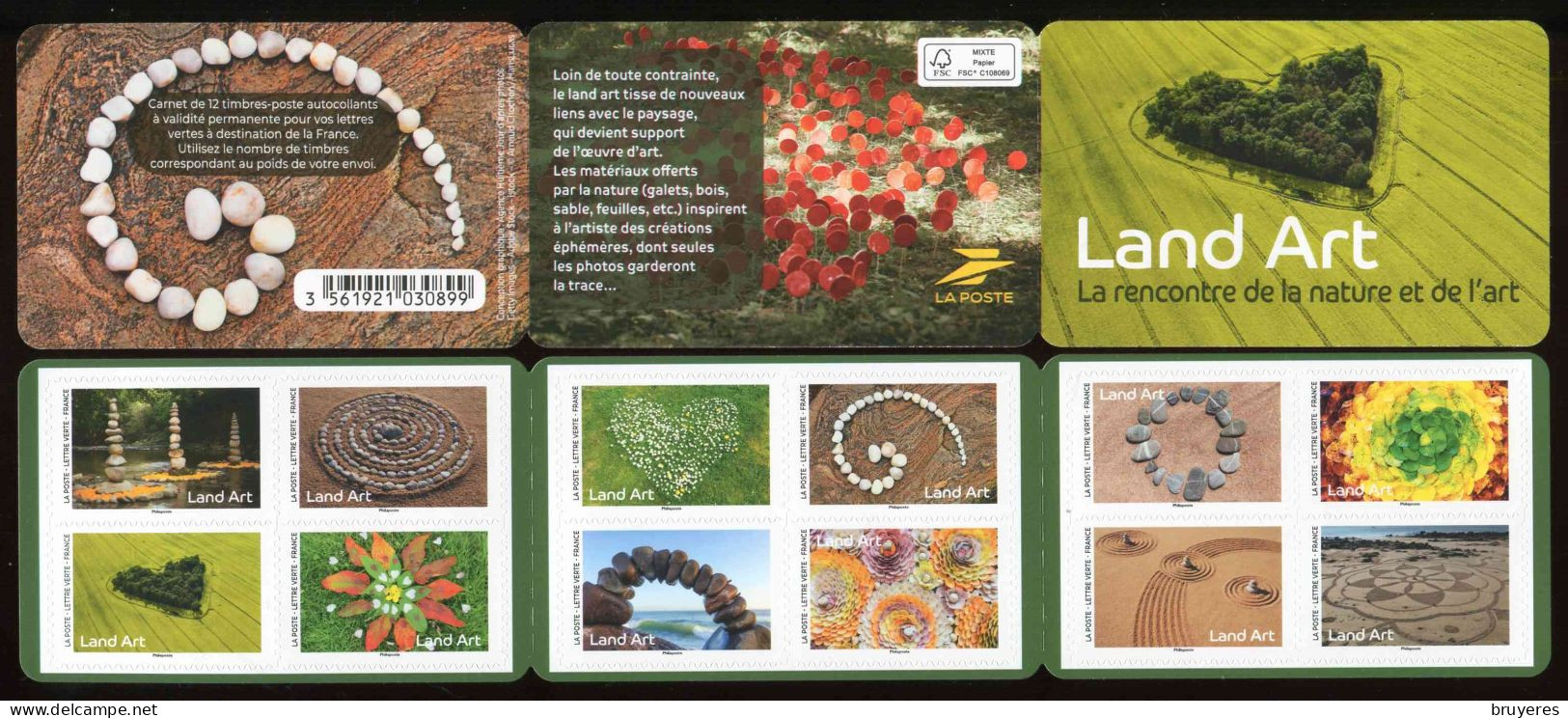 CARNET COMMEMORATIF De 2024 De 12 Timbres Adhésifs "LAND ART - Lettre Verte" (non Plié) - Booklets