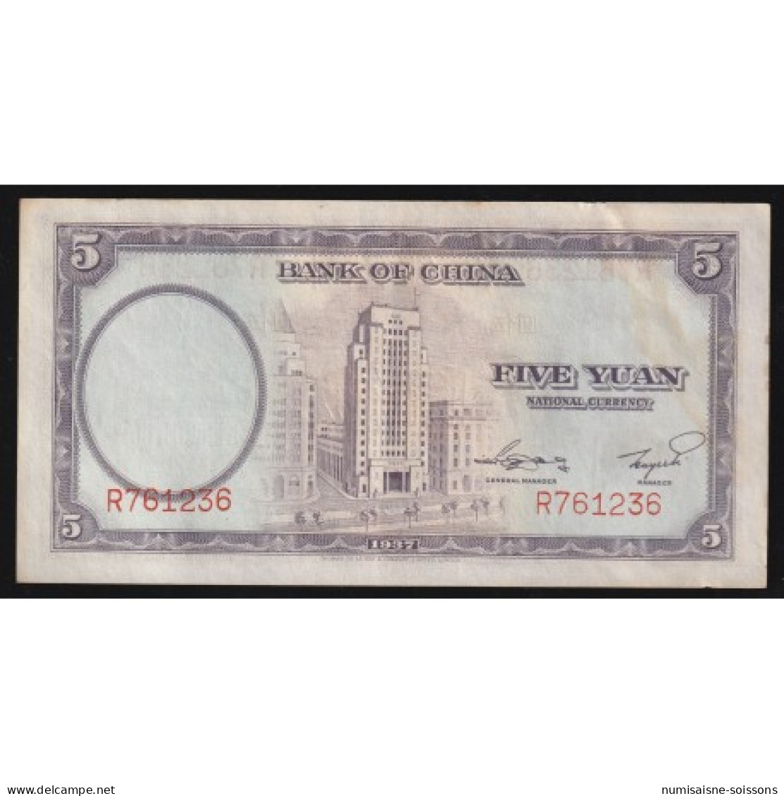 CHINE - PICK 80 - 5 YUAN 1937 - TTB - Chine