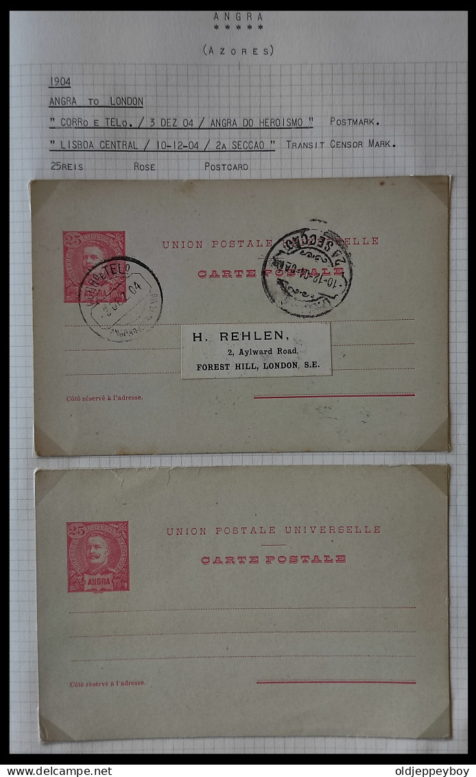 1904 PORTUGAL AZORES AÇORES ANGRA TO LONDON UK KING CARLOS I 20 Rs POSTAL STATIONERY - Angra