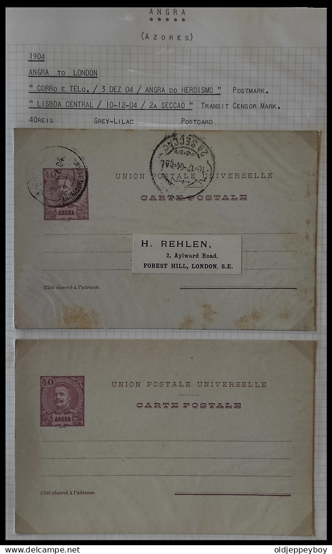 1904 PORTUGAL AZORES AÇORES ANGRA TO LONDON UK KING CARLOS I 40 Rs GREY LILAC  POSTAL STATIONERY - Angra