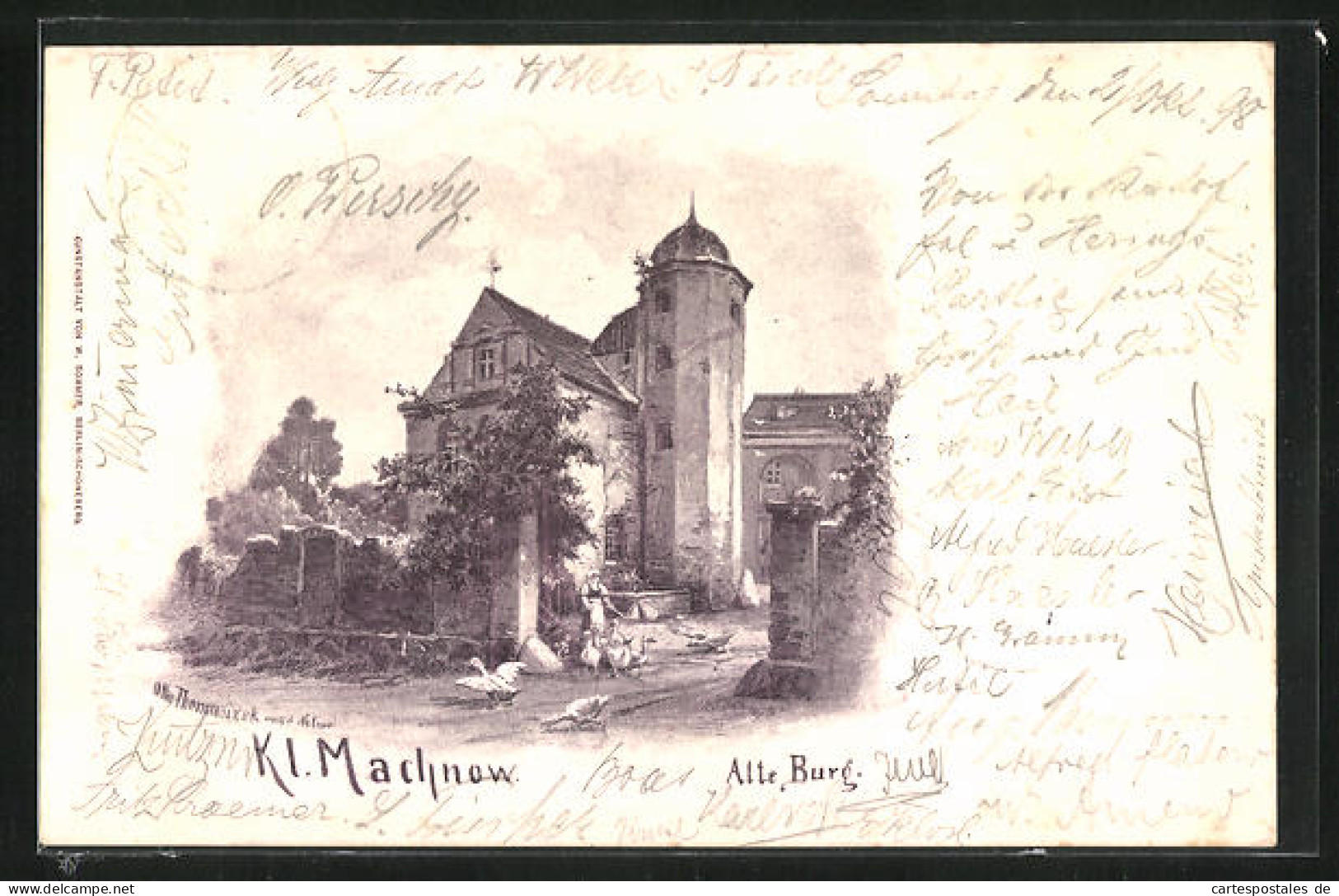 Lithographie Klein Machnow, Magd Mit Gänsen Vor Der Alten Burg  - Kleinmachnow