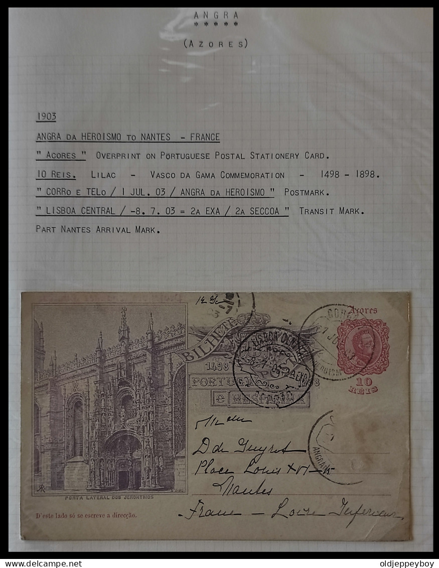 1903 PORTUGAL AZORES AÇORES ANGRA TO NANTES FRANCE KING CARLOS I 10 Rs  POSTAL STATIONERY Extra Rare - Angra