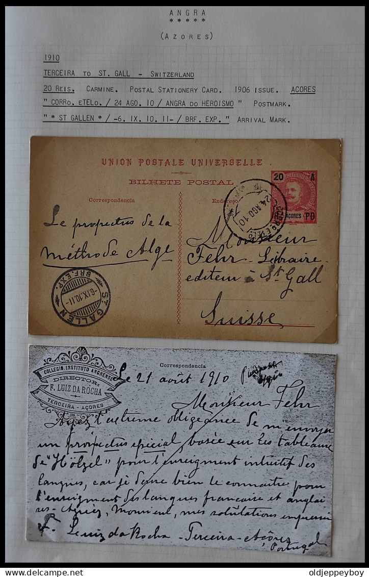 1910 PORTUGAL AZORES AÇORES ANGRA TO ST.GALL (GALLEN) SWITZERLAND KING CARLOS I  20 Rs POSTAL STATIONERY SEE DETAILS XX - Angra