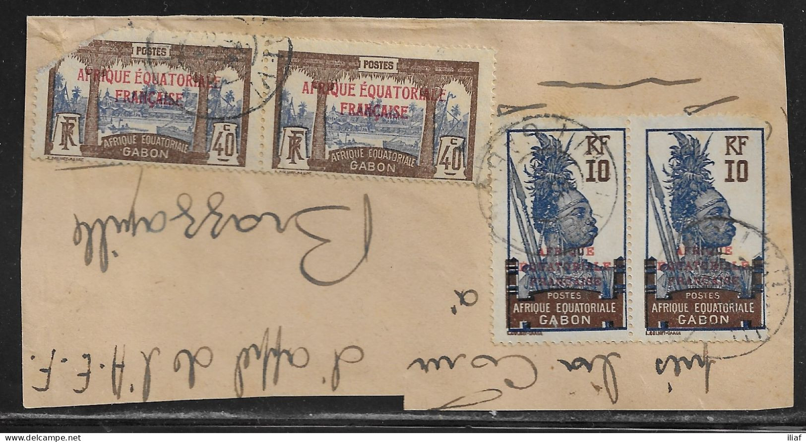 Gabon.   Fragment Of Commercial Letter With The Stamps Sc. 90, 99, Sent From Gabon To Brazzaville - Storia Postale