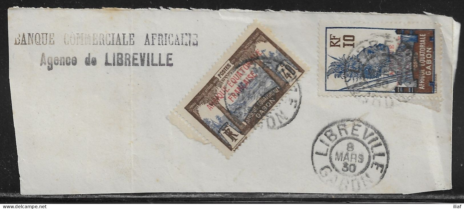 Gabon.   Fragment Of Commercial Letter With The Stamps Sc. 90 And Sc. 99, Sent On 8.03.30 From Libreville Gabon - Brieven En Documenten