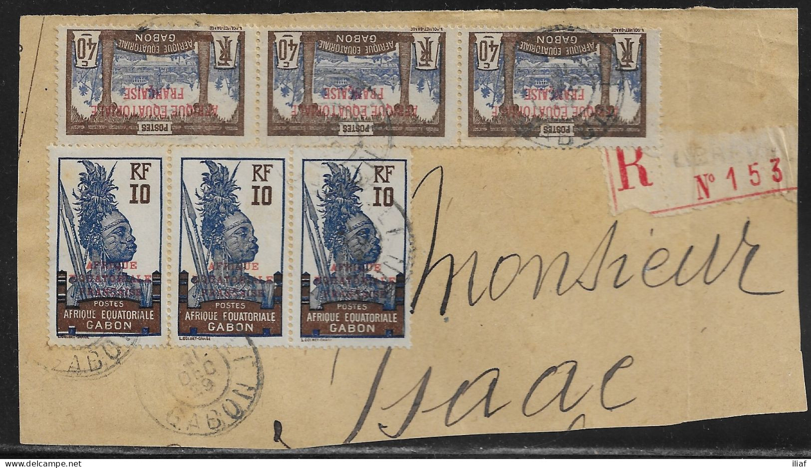 Gabon. Fragment Of Commercial Registered Letter With The Stamps Sc. 90 And Sc. 99, Sent 21.12.29 From Libreville Gabon - Lettres & Documents