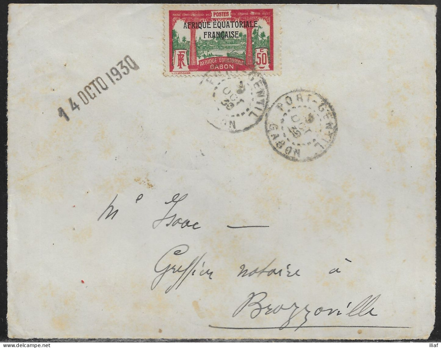 Gabon.   Commercial Letter (fragment) With The Stamp Sc. 102, Sent On 9.10.30 From Port-Gentil Gabon To Brazzaville - Briefe U. Dokumente