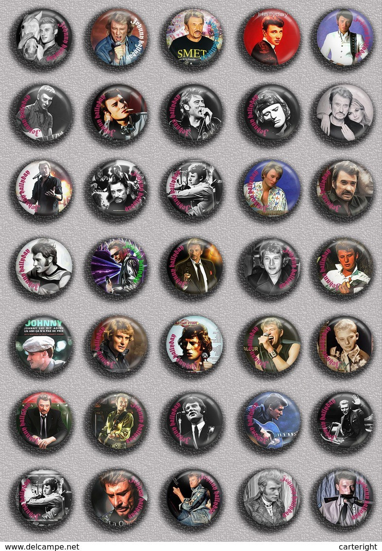 Johnny Hallyday Music Fan ART BADGE BUTTON PIN SET 9 (1inch/25mm Diameter) 35 DIFF - Musique