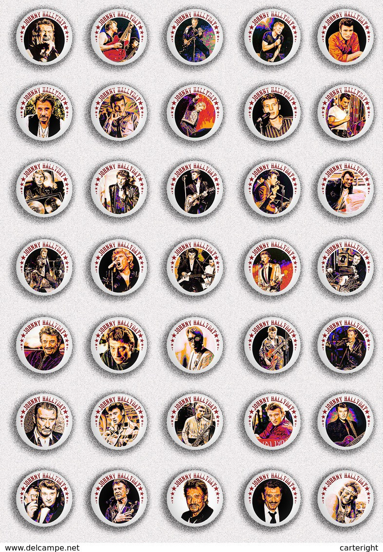 Johnny Hallyday Music Fan ART BADGE BUTTON PIN SET 3 (1inch/25mm Diameter) X 35 - Musique