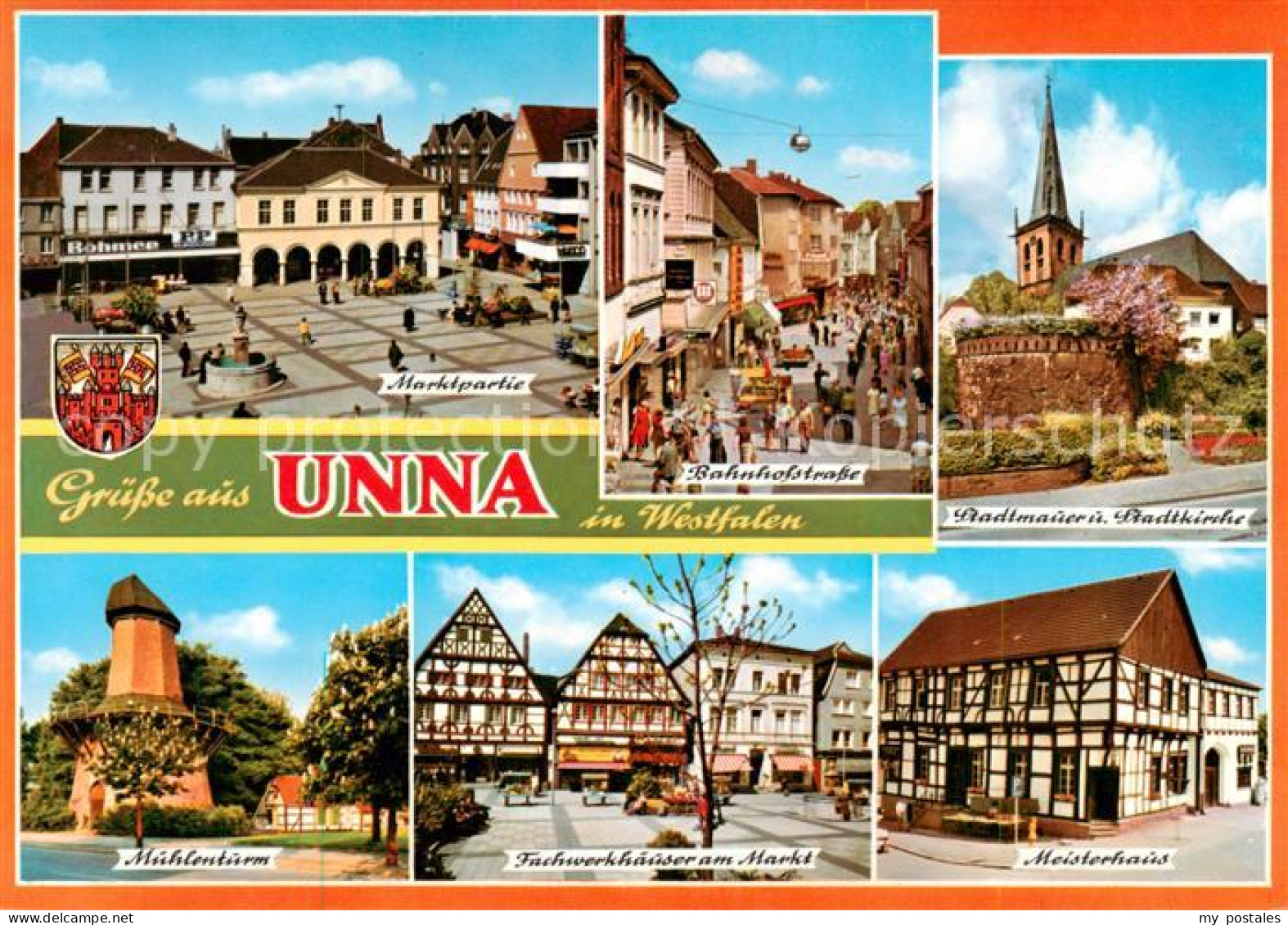 73813827 Unna Marktpartie Bahnhofstrasse Stadtkirche Muehlenturm Fachwerkhaeuser - Unna