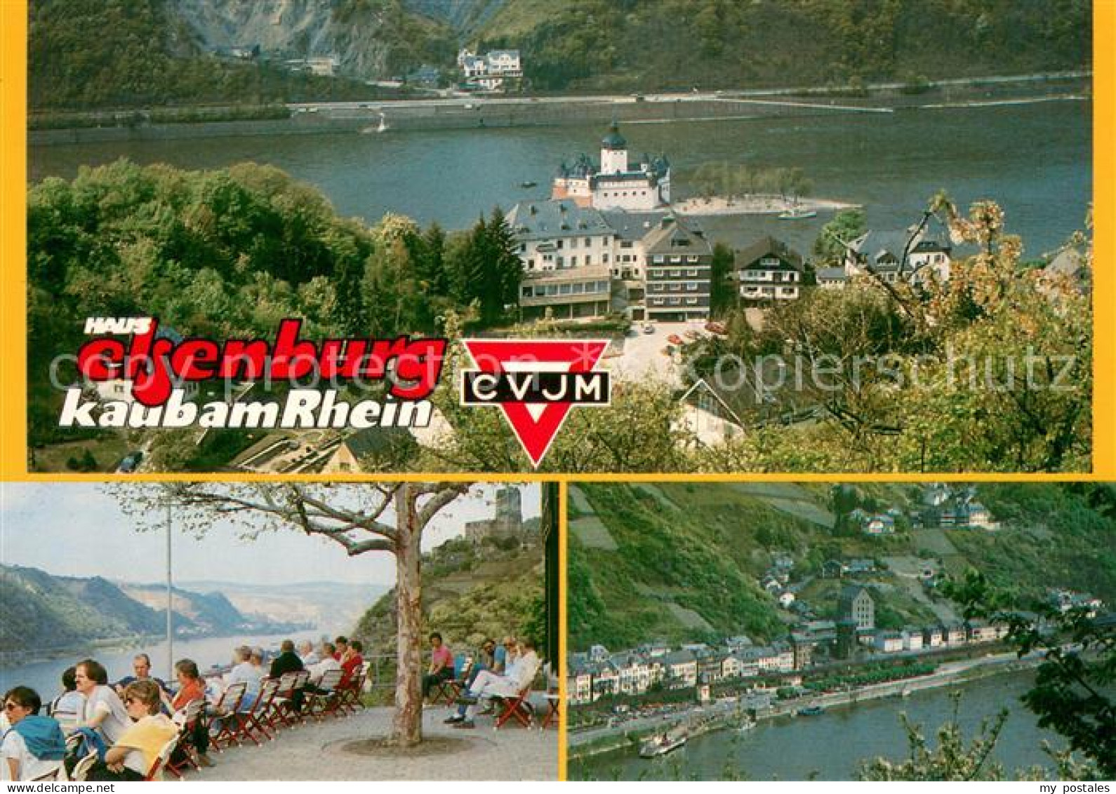 73775329 Kaub Rhein Haus Elsenburg Panorama Terrasse Rheinpartie Kaub Rhein - Kaub