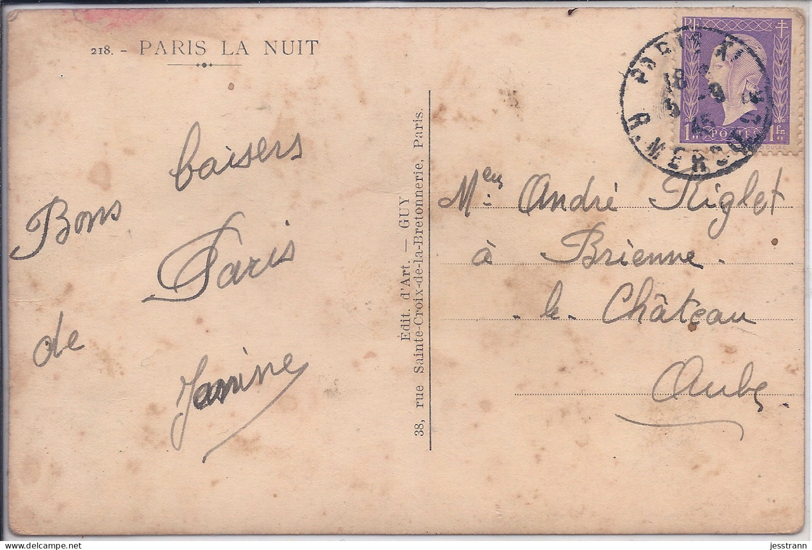 PARIS LA NUIT- CARTE MULTI-VUES- 1945- 1 F DULAC SEUL SUR CPA - Parijs Bij Nacht