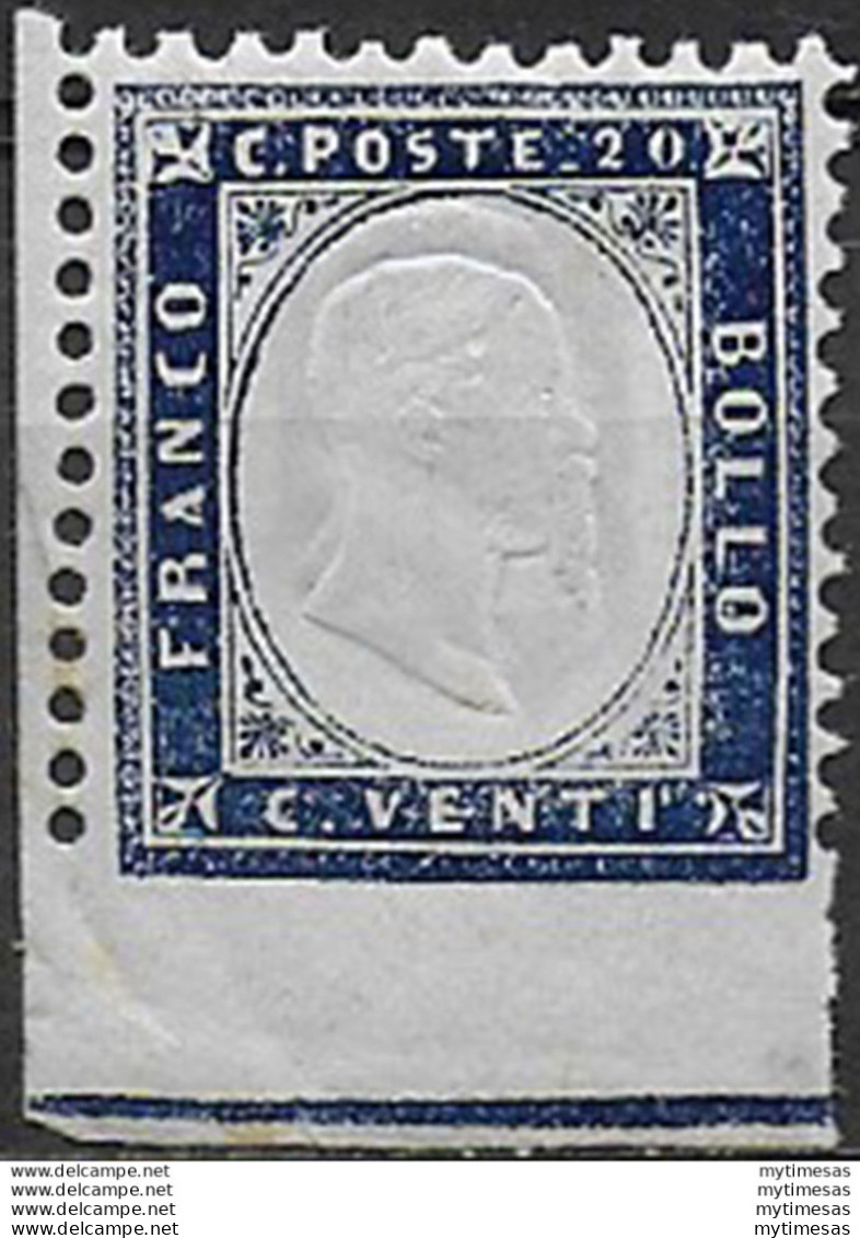 1862 Italia VE II 20c. Indaco NP In Basso Af MNH Sassone N. 2I - Sonstige & Ohne Zuordnung