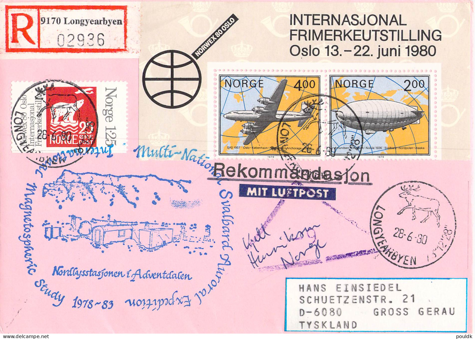 Norway Registered Cover From Langyearbyen, Svalbard 1980: Multi-National Svalbard Expedition Magnetospheric - Research Programs