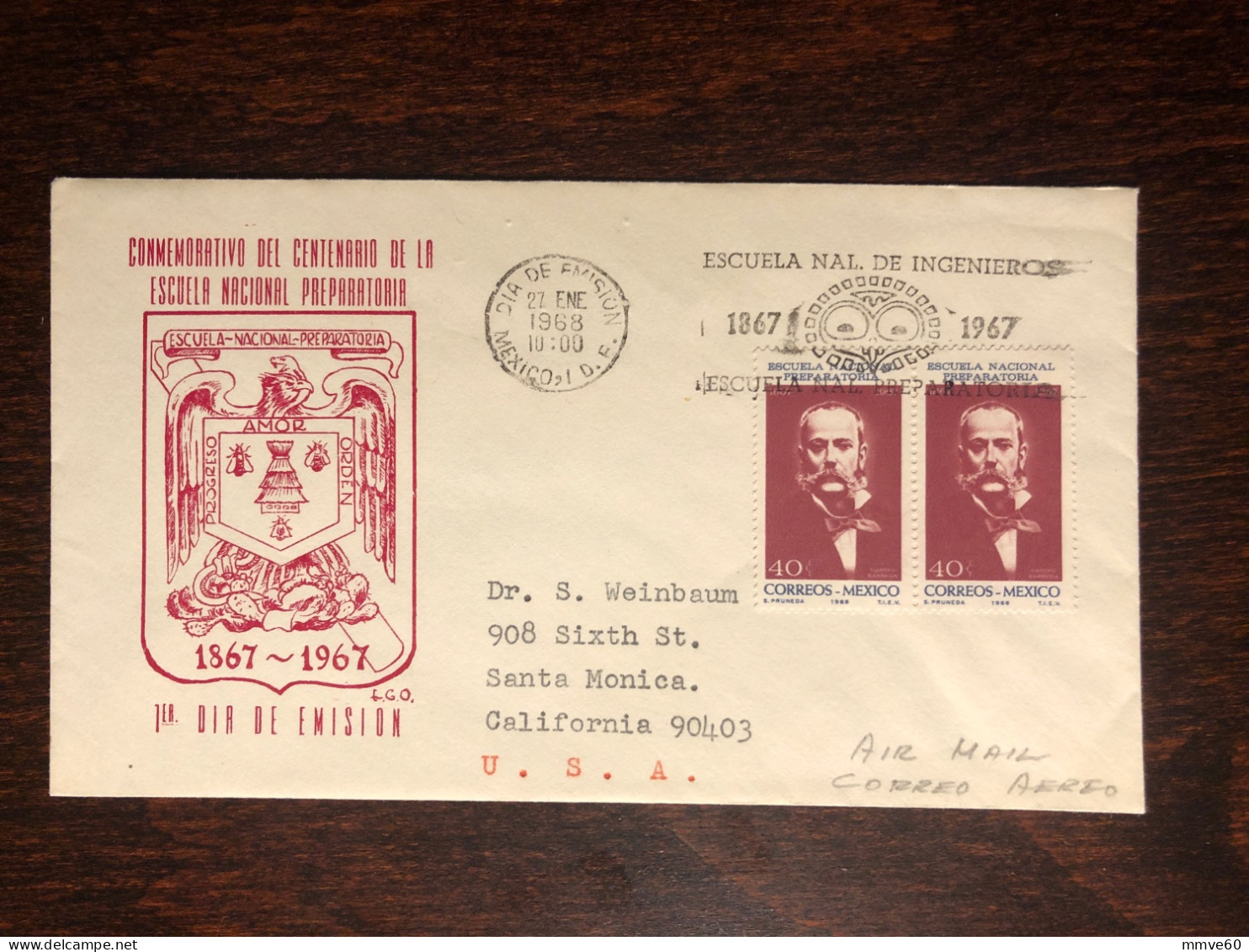 MEXICO FDC COVER 1968 YEAR DOCTOR BARREDA PREPARATORY ANATOMY HEALTH MEDICINE STAMPS - Mexico