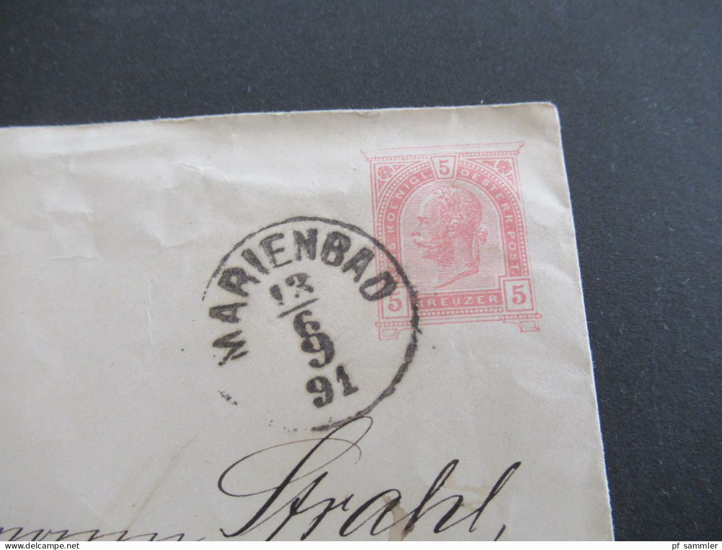 1891 Österreich / Tschechien GA Umschlag 5 Kreuzer Stempel K1 Marienbad Nach Glogau Preussisch Schlesien Gesendet - Postkarten