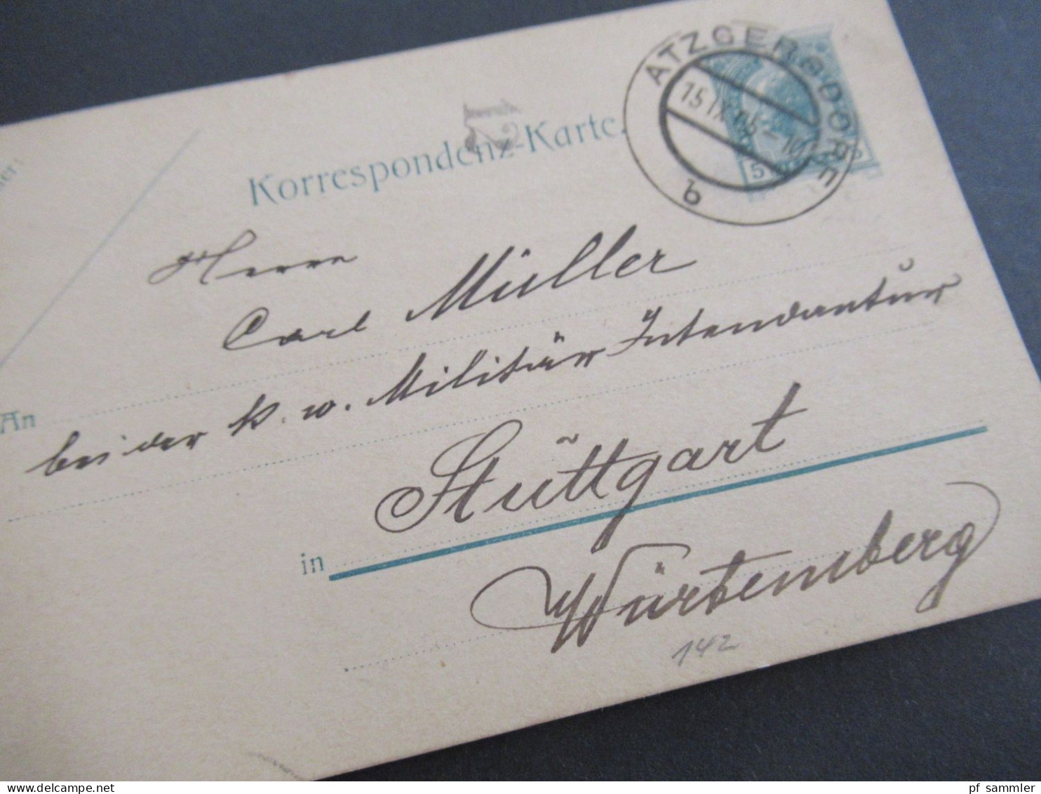 1905 Österreich Ganzsache 5 Heller Stempel Atzgersdorf An Die Königlich Württ. Militär Intendantur In Stuttgart - Postcards