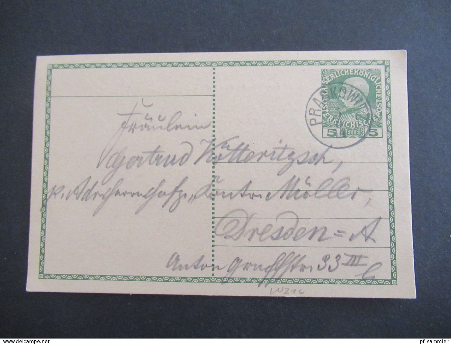 1914 Österreich / Tschechien GAnzsache 5 Heller Stempel K1 Praskowitz Heute Prackovice Nad Labem Nach Dresden Gesendet - Cartes Postales