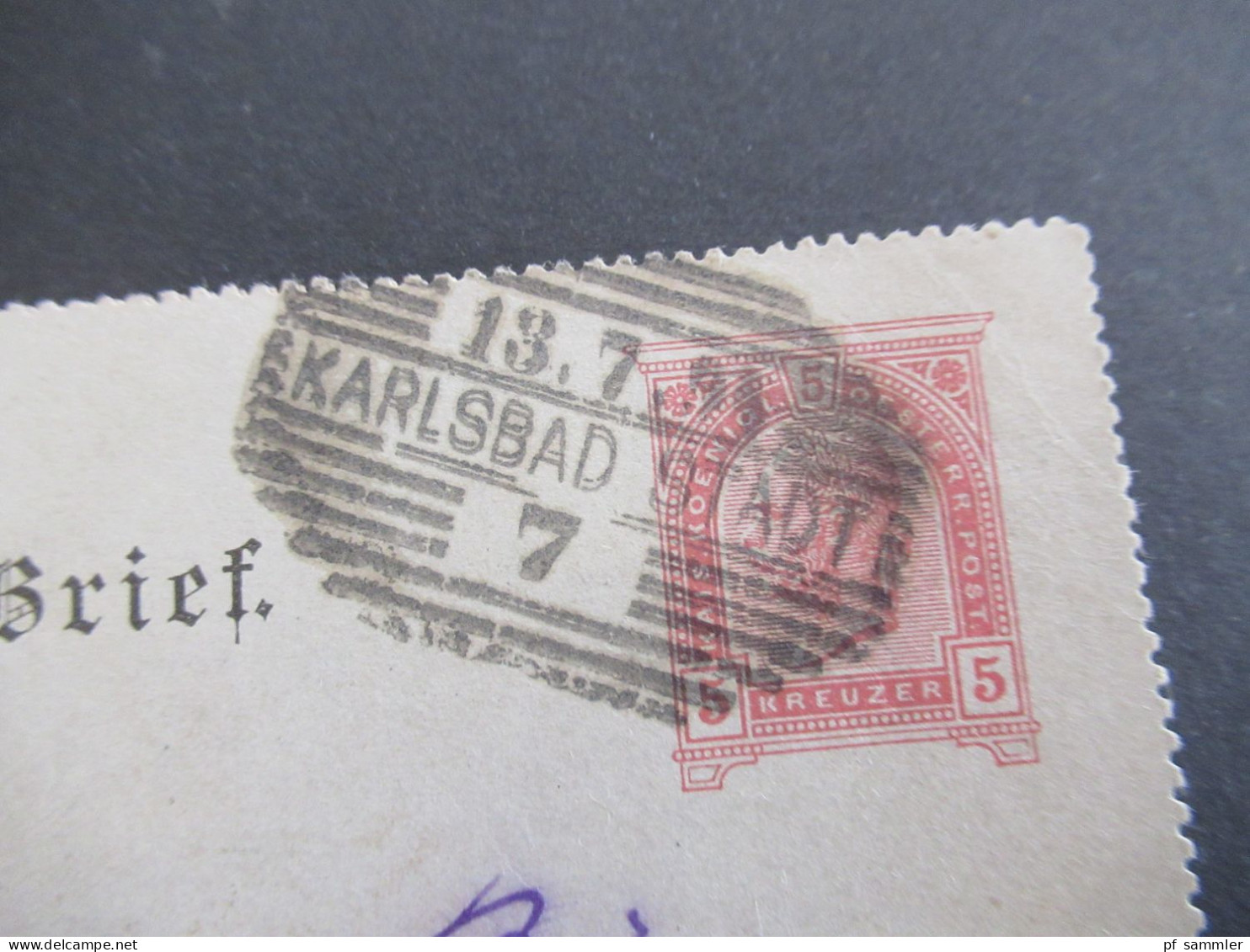 1914 Österreich / Tschechien Kartenbrief 5 Kreuzer Strichstempel Karlsbad Stadt 7 Nach Hamburg Gesendet Mit Ank. Stempel - Letter-Cards