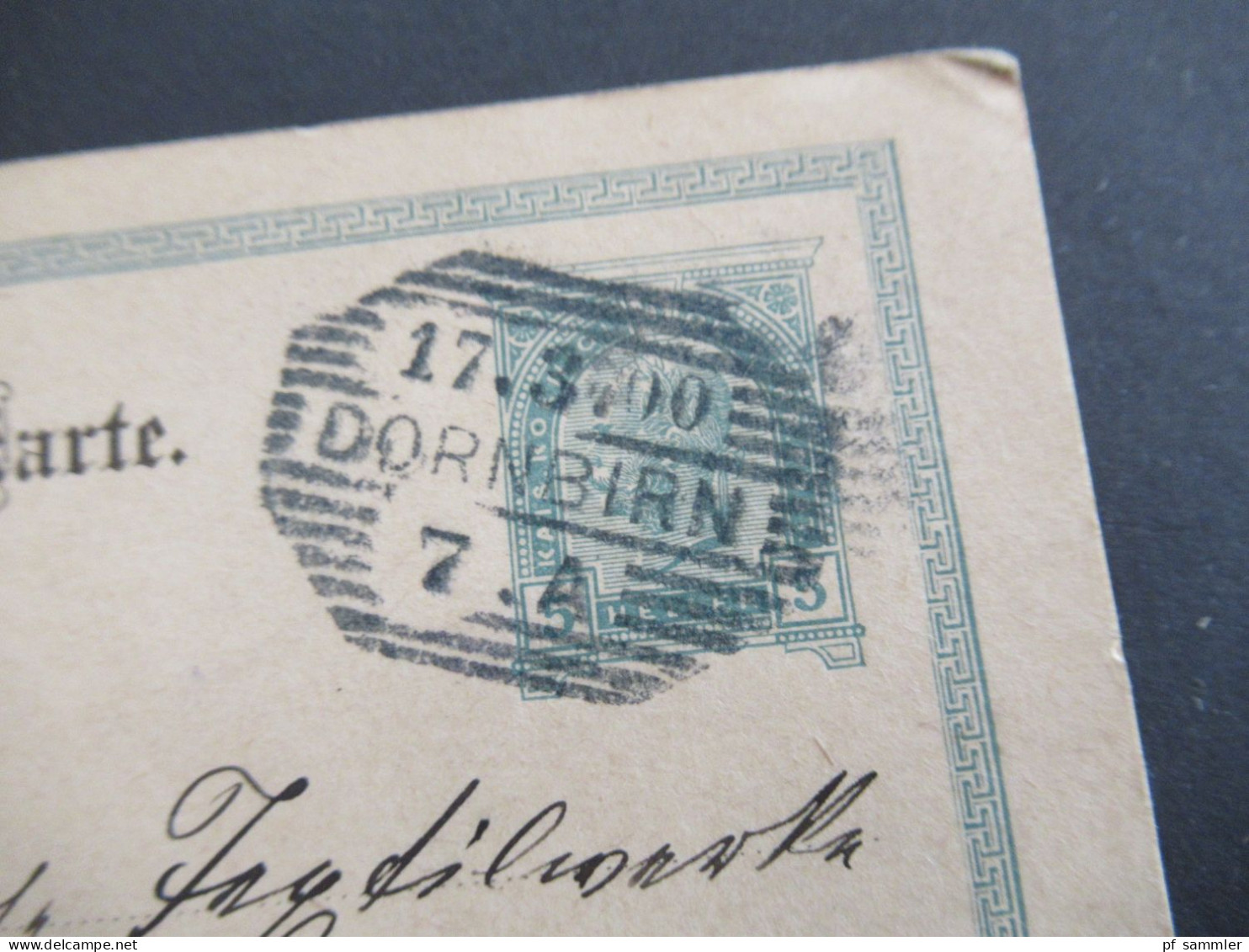 1900 Österreich GA 5 Heller Strichstempel Dornbirn - Elmshorn Mit Ank. Stp. Abs. Emil Bröll Mech. Spannstab Fabrik - Cartes Postales