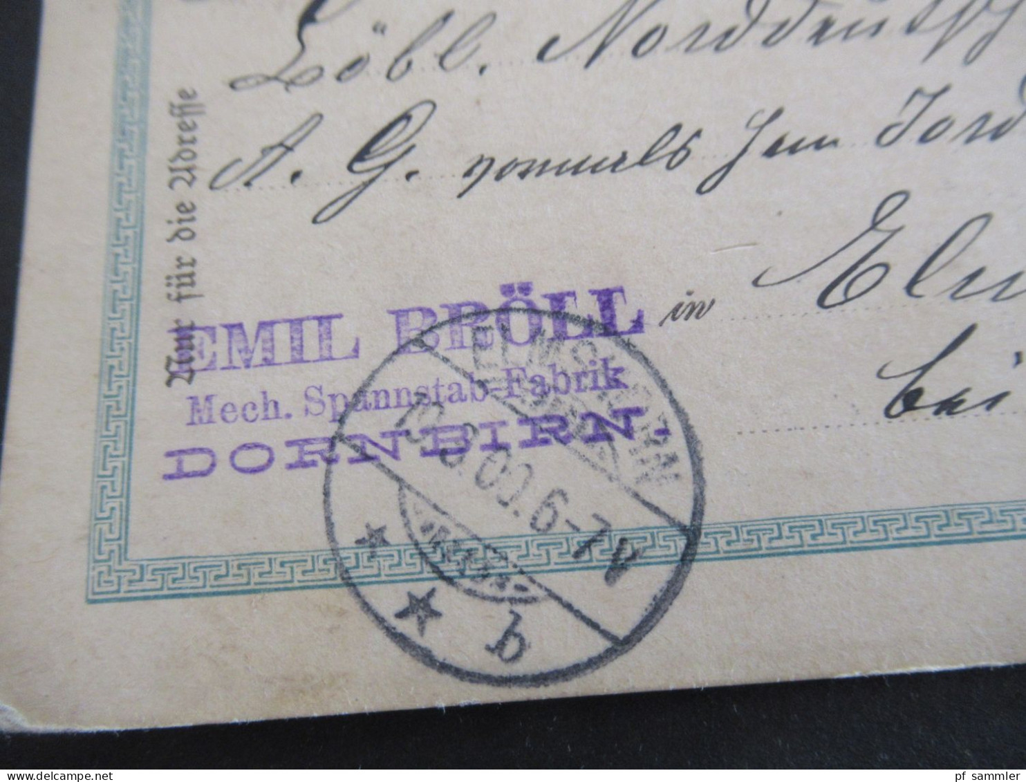 1900 Österreich GA 5 Heller Strichstempel Dornbirn - Elmshorn Mit Ank. Stp. Abs. Emil Bröll Mech. Spannstab Fabrik - Cartes Postales