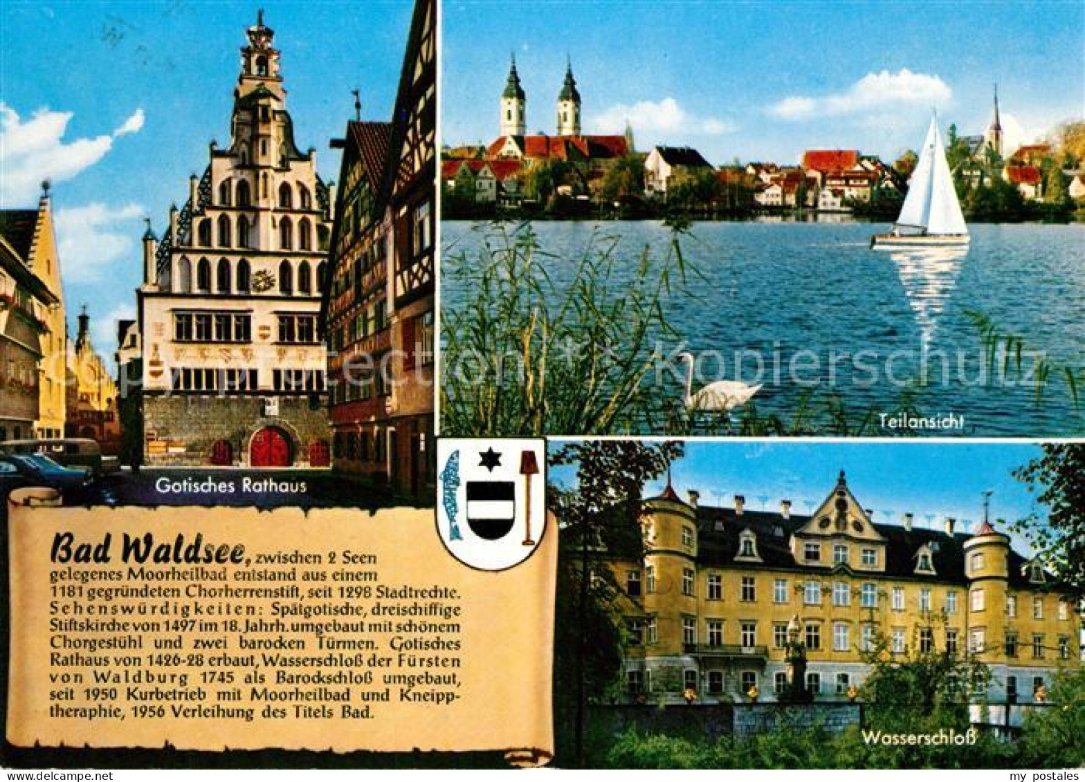 73183133 Bad Waldsee Gotisches Rathaus Uferpartie Am Stadtsee Segelboot Wassersc - Bad Waldsee