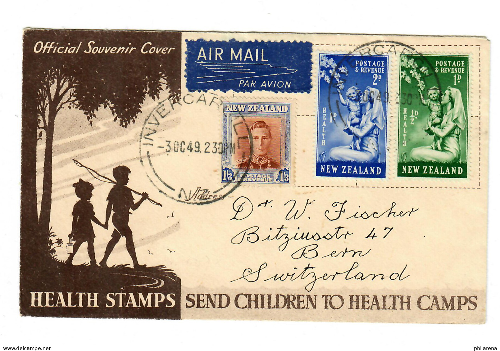 Official Sopuvenir Cover, Invercargill, Health Stamps Send Children 1949 To Bern - Other & Unclassified