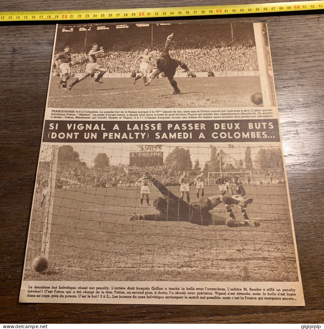 1949 B&C Football France Suisse VIGNAL Grillon Fatton. Mindonnet, - Collections