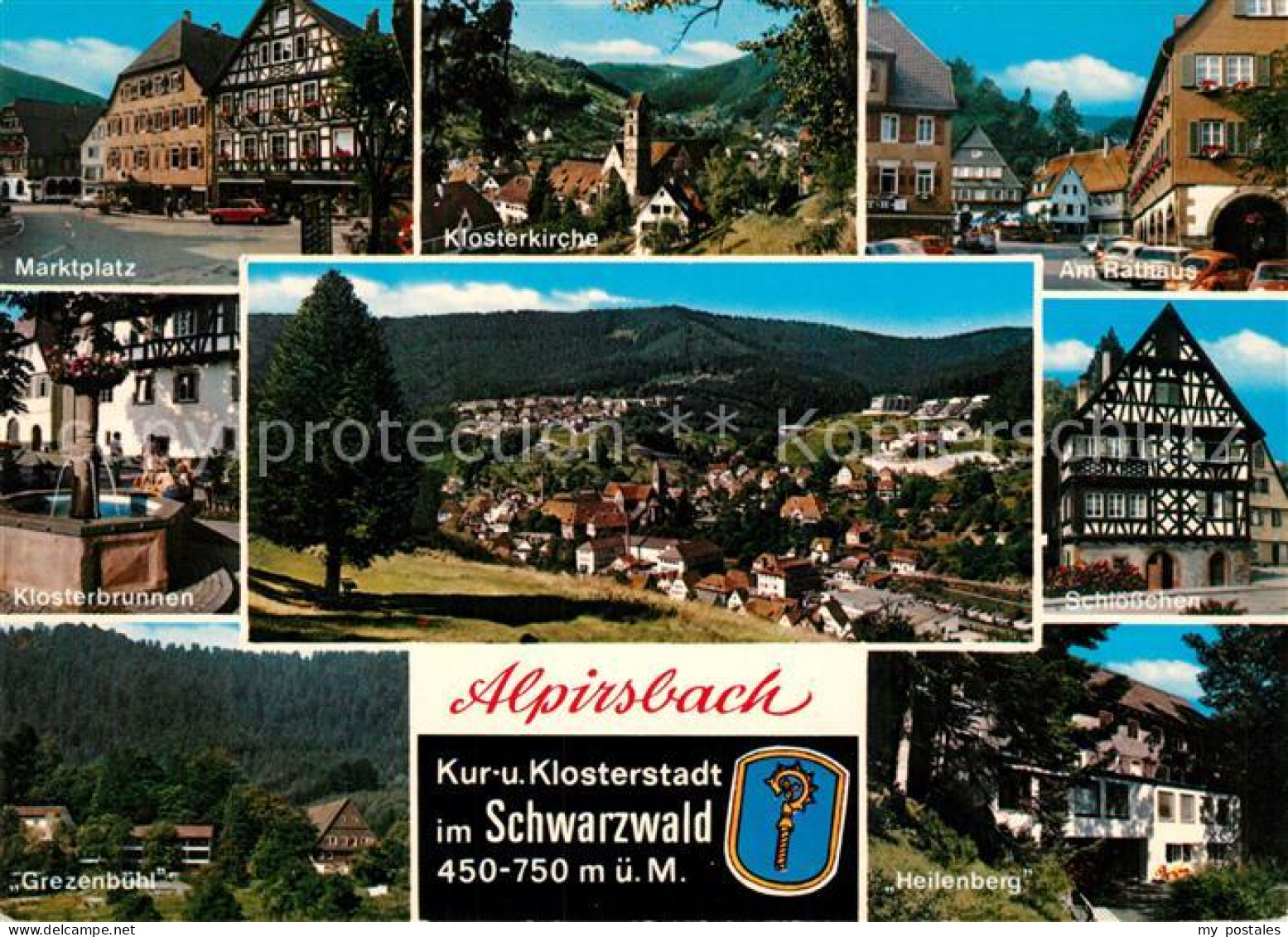 73182421 Alpirsbach Marktplatz Klosterkirche Rathaus Brunnen Schloesschen Fachwe - Alpirsbach