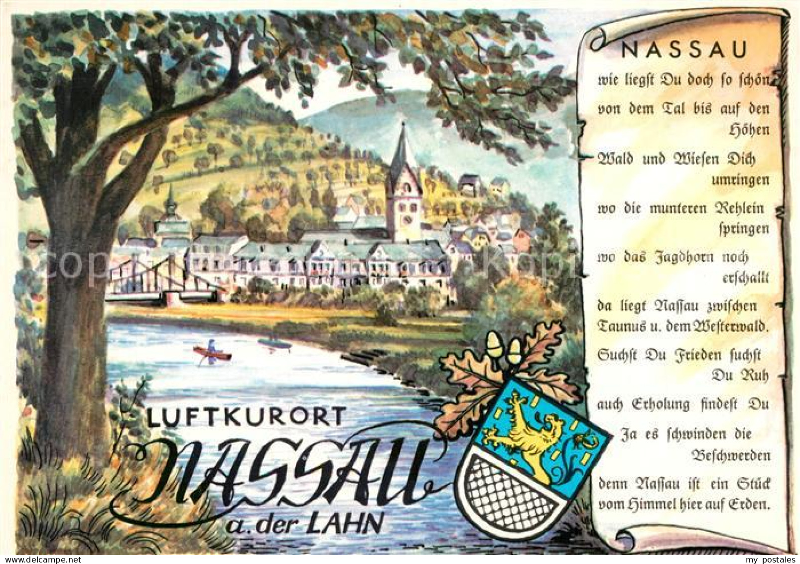 73182412 Nassau Lahn Perle Im Lahntal Kuenstlerkarte Gedicht Wappen Nassau Lahn - Nassau