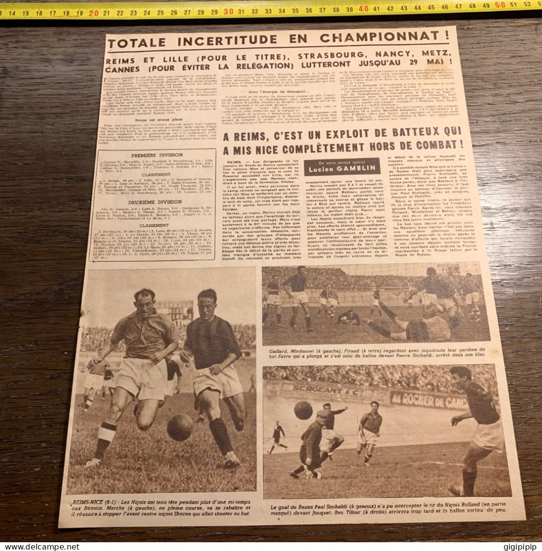 1949 B&C Football REIMS NICE Paul Sinibaldi Lille Rennes LENS ROUEN Marseille Cannes - Collections