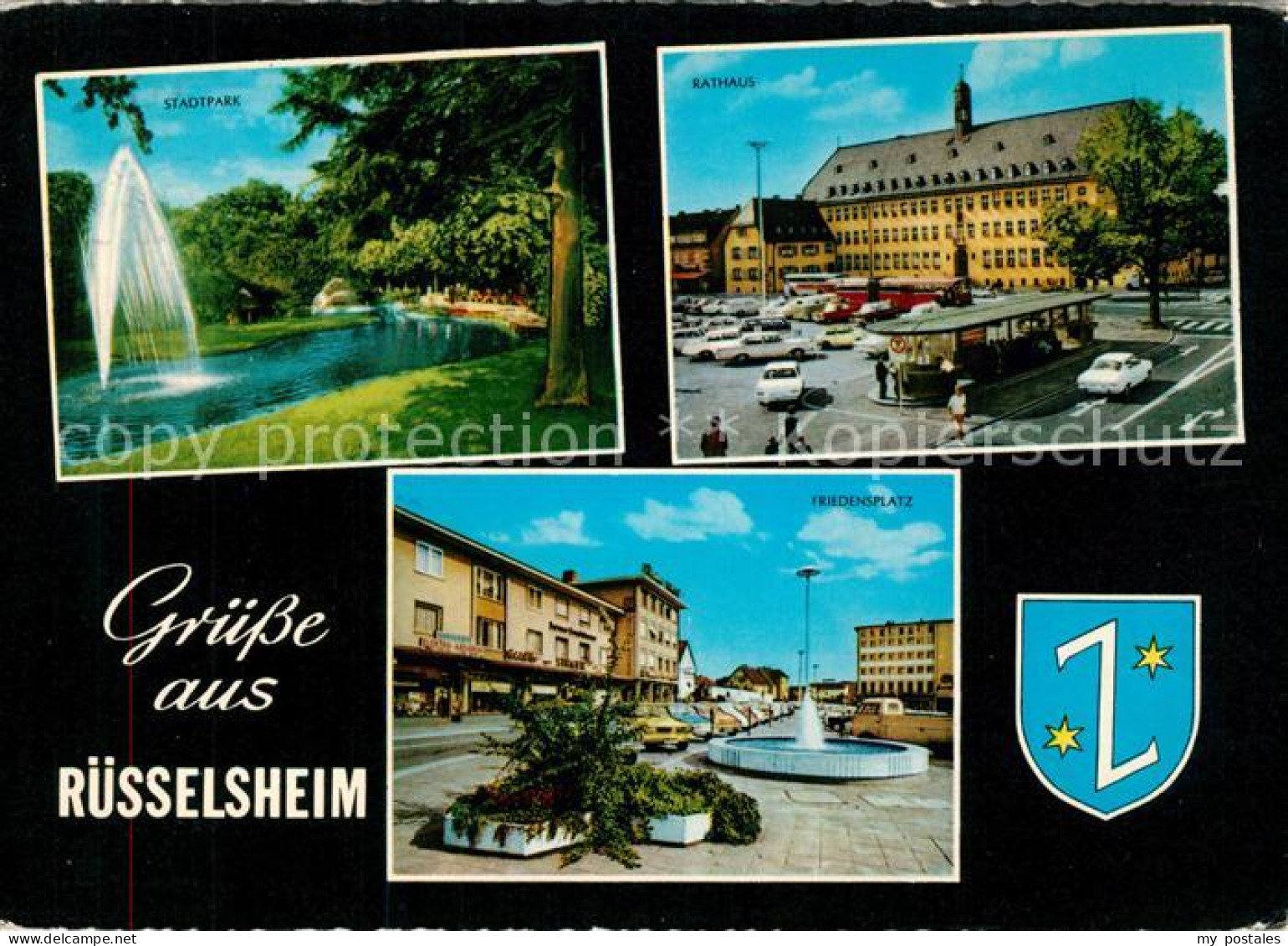 73181875 Ruesselsheim Main Stadtpark Fontaene Rathaus Friedensplatz Wappen Ruess - Ruesselsheim