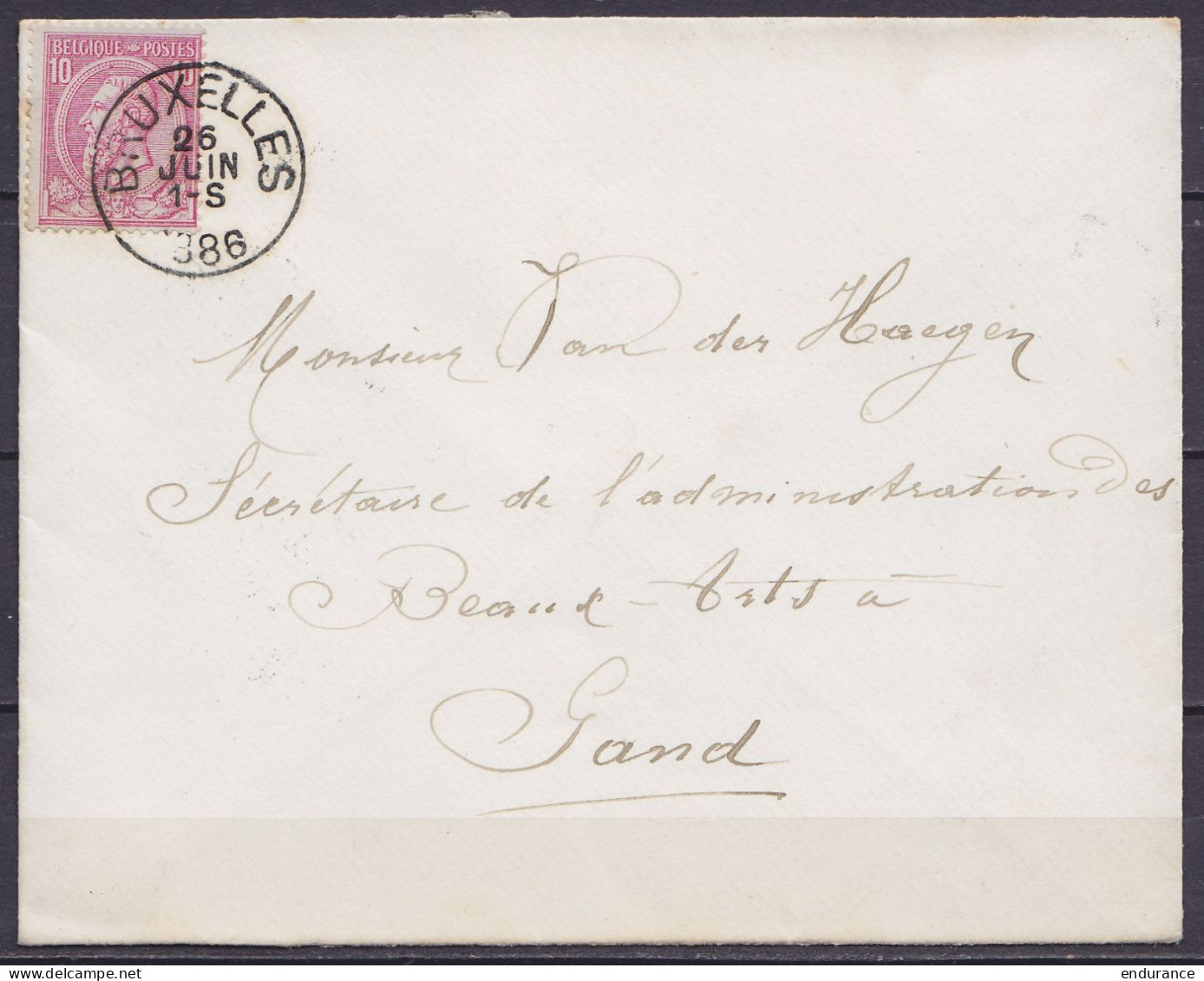 L. Affr. N°46 Càd BRUXELLES /26 JUIN 1886 (grandes Lettres) Pour GAND (au Dos: Càd Arrivée GAND) - 1936-1951 Poortman