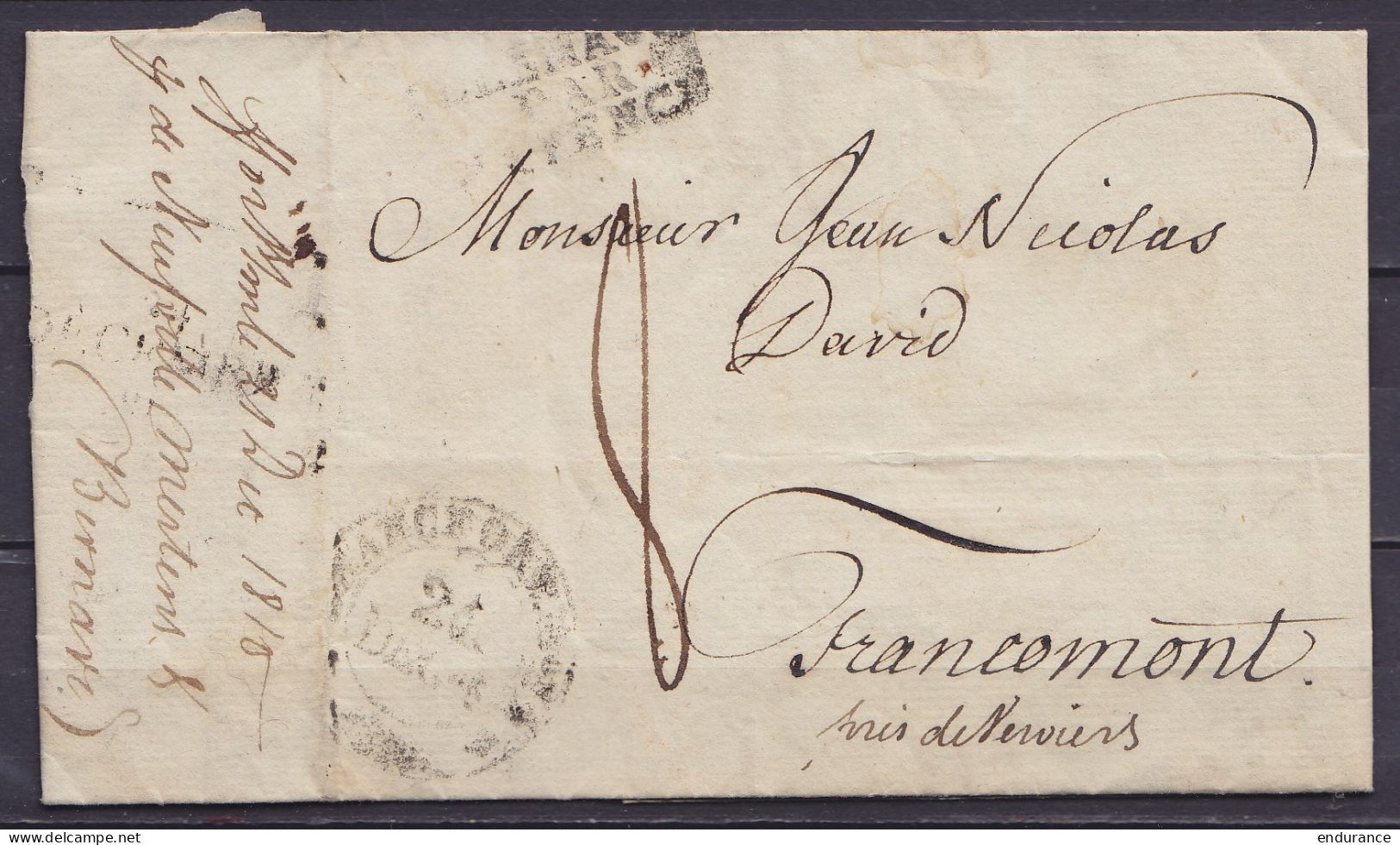 L. Acheminée Datée 20 Cotobre 1810 De PRAGUE Pour FRANCOMONT Près De Verviers - Càd FRANCFORT /20 DEC & "griffe "ALLEMAG - 1815-1830 (Hollandse Tijd)