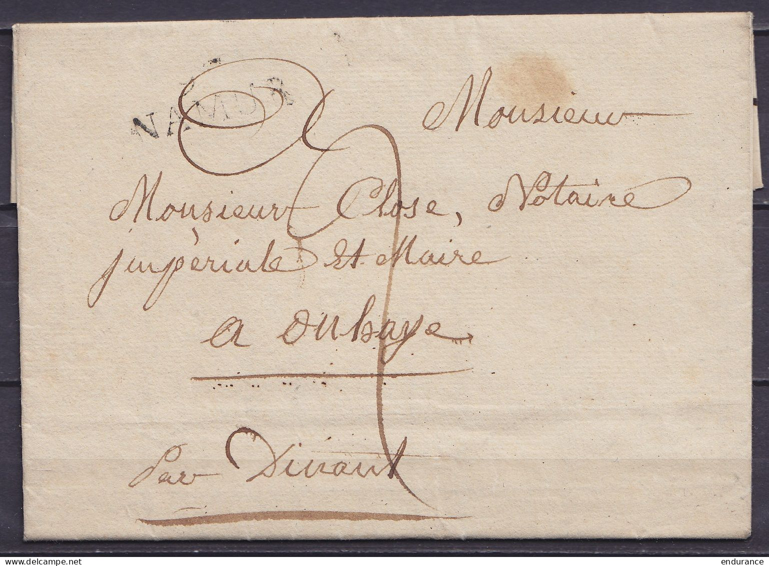 L. Datée 17 Avril 1813 De NAMUR Pour Notaire à ONHAYE Par Dinant - Griffe "NAMUR" Port "2" - 1815-1830 (Holländische Periode)